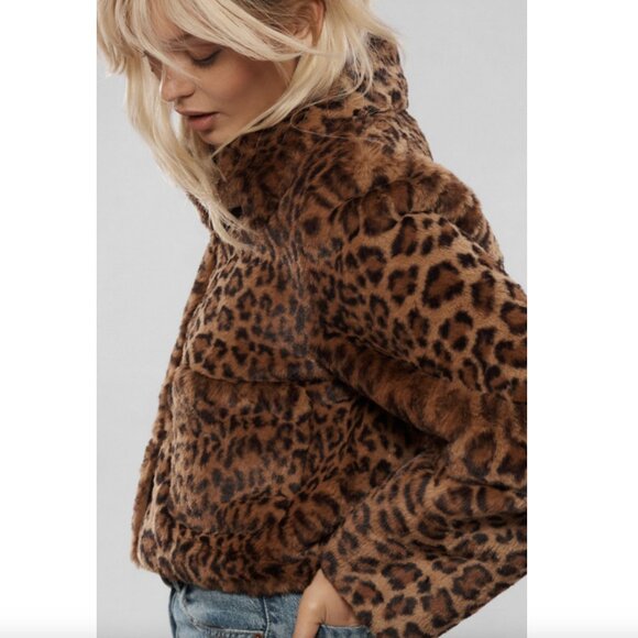 MAEVE Faux-Fur Leopard Coat Size Small - Picture 3 of 7
